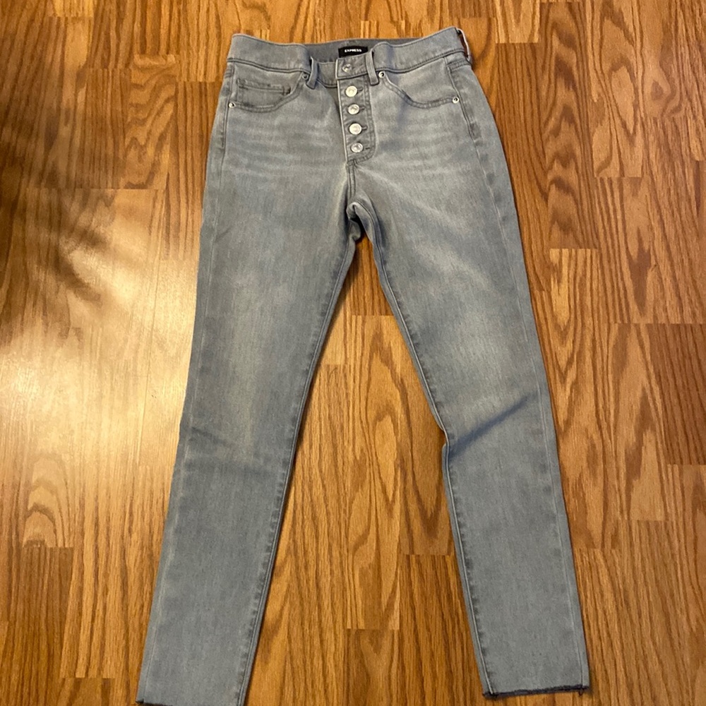 Express button fly gray jeans, size 2 R